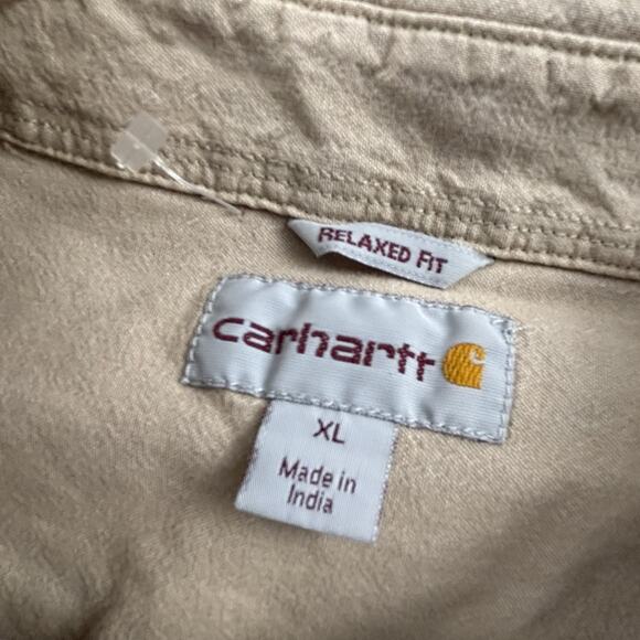 Carhartt Shirt Adult Extra Large Tan Brown Button Up Short Sleeve Workwear Men's - Picture 9 of 16